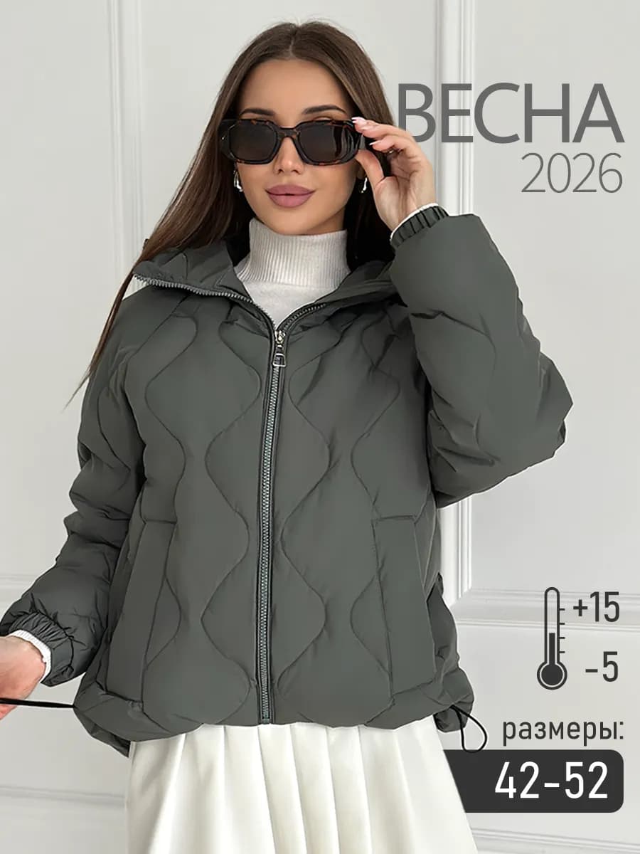 Куртка весенняя бомбер с капюшоном утепленный