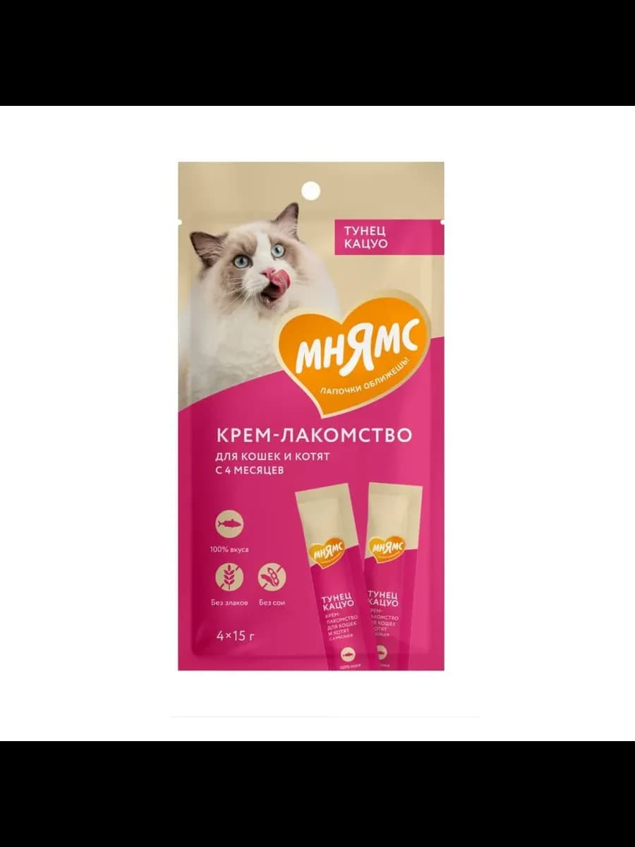 Крем-лакомство для кошек с тунцом Кацуо 4шт*15 г