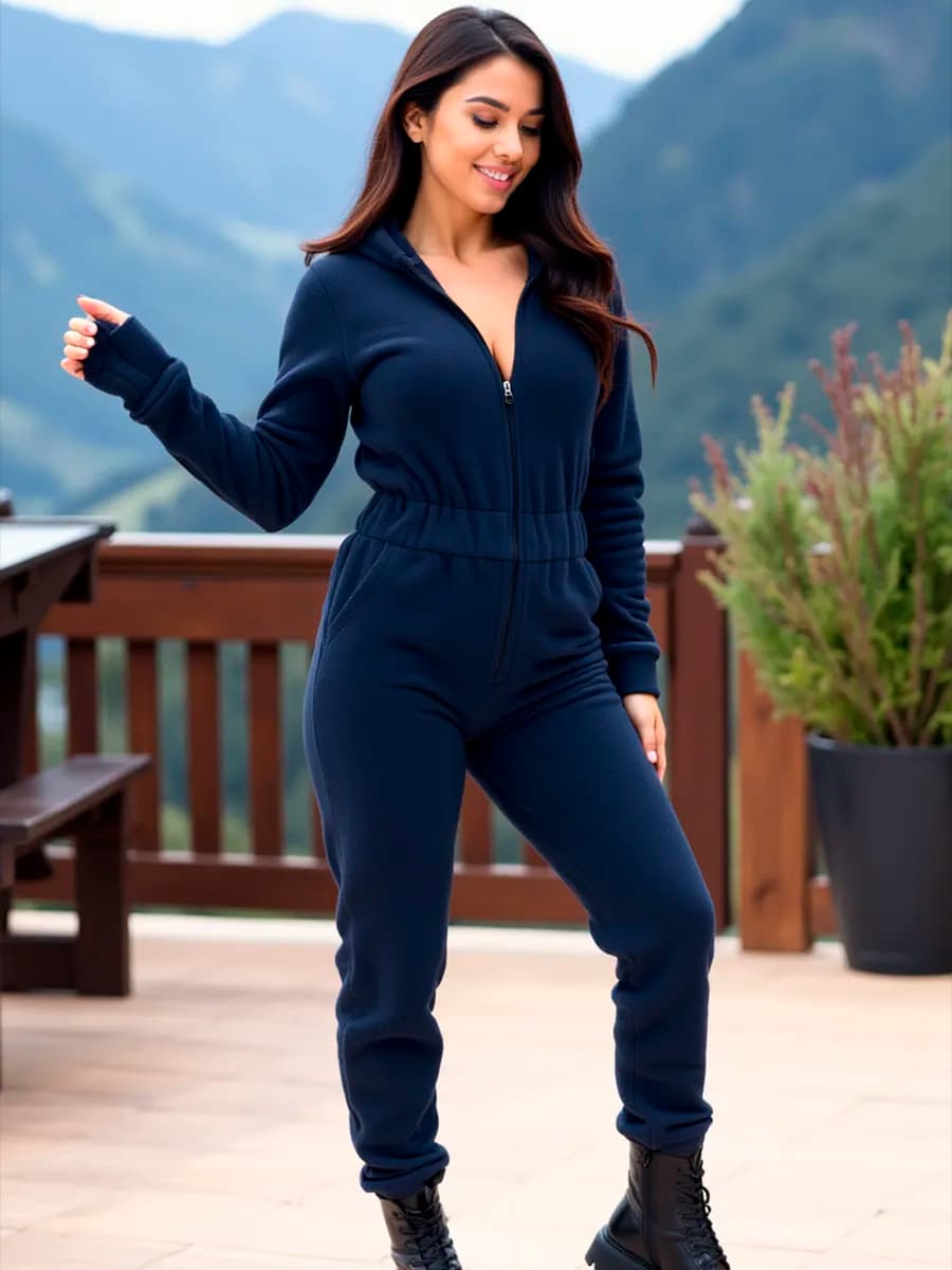 Теплый комбинезон флисовый с капюшоном на молнии