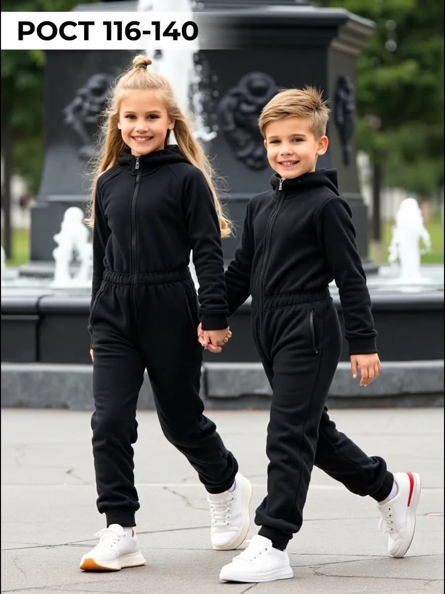 Комбинезон детский флисовый с капюшоном на молнии