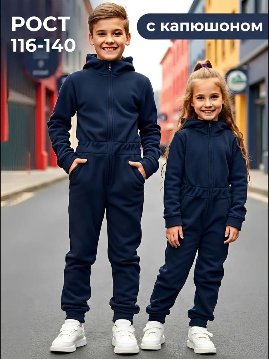 Комбинезон детский флисовый с капюшоном на молнии