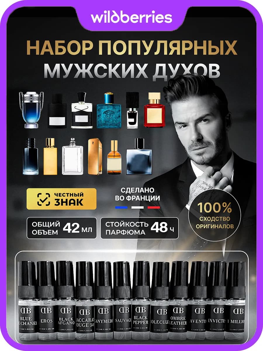 Духи мужские сладкие стойкие масляные, набор пробников 12 шт