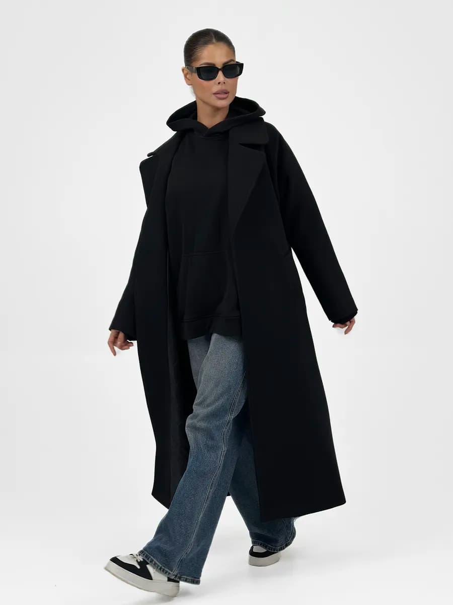 Пальто длинное оверсайз с поясом