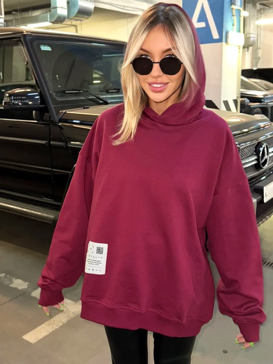 Худи удлиненный оверсайз без начеса с нашивкой