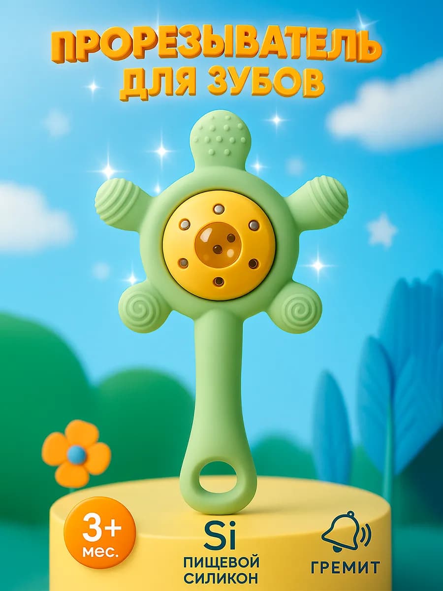 Прорезыватель силиконовый с погремушкой