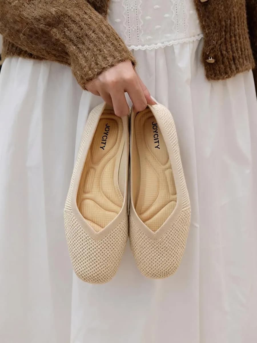 Балетки летние в сетку с квадратным носом