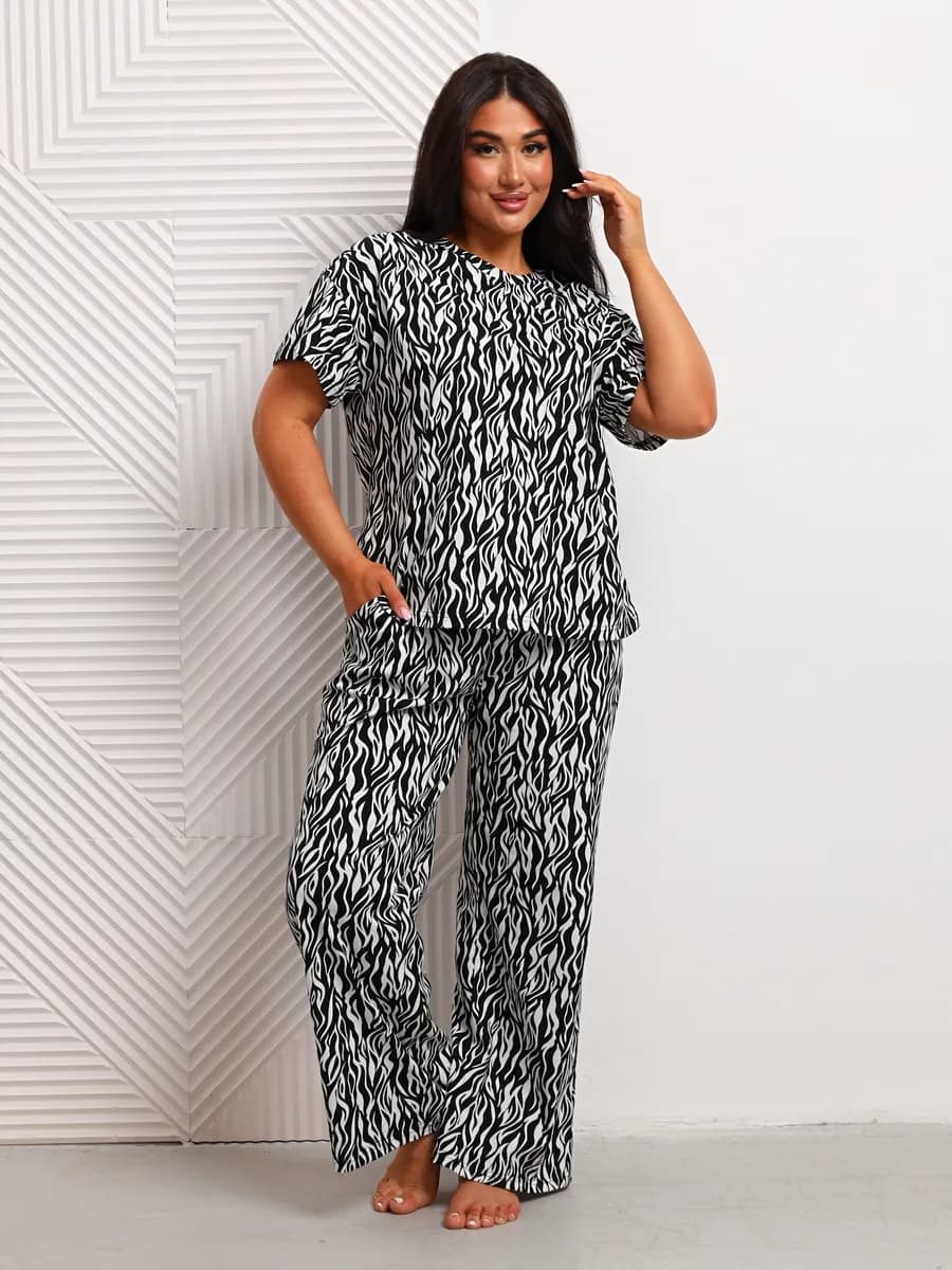 Костюм с брюками домашний больших размеров летний