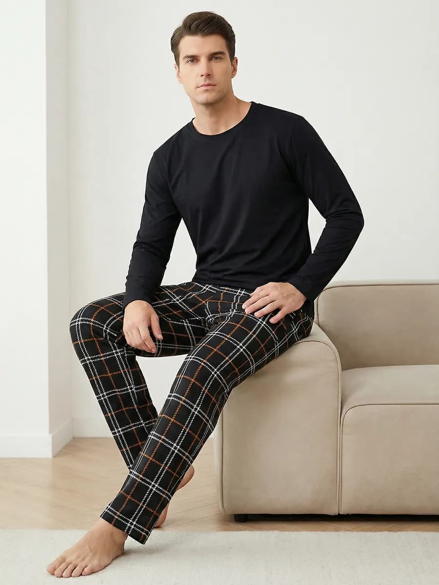 Пижама со штанами хлопок клетка