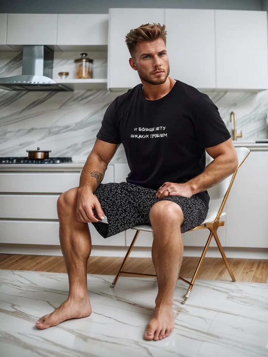 Пижама с шортами и футболкой костюм для дома