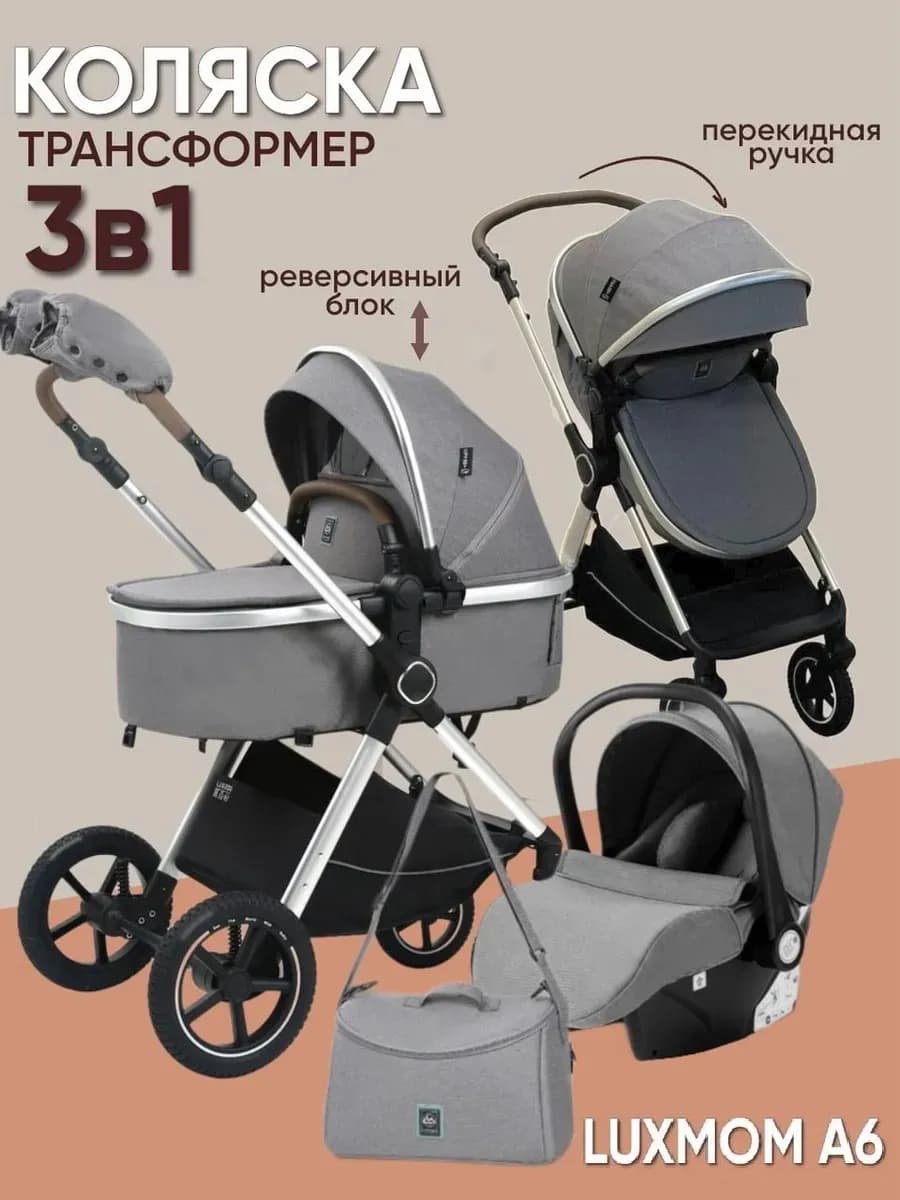 Коляска для новорожденных 3 в 1 с автолюлькой трансформер