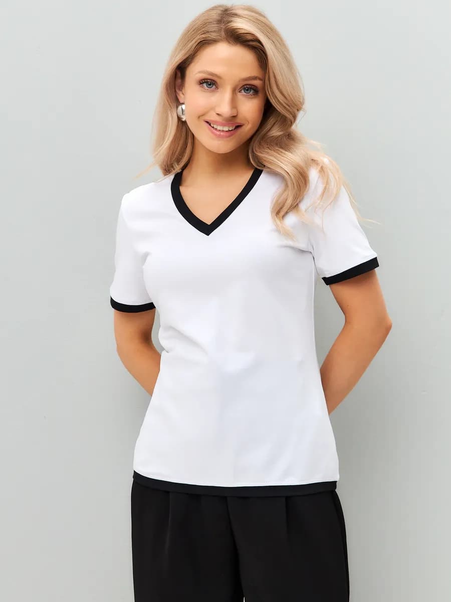 Футболка V-вырез с контрастной окантовкой