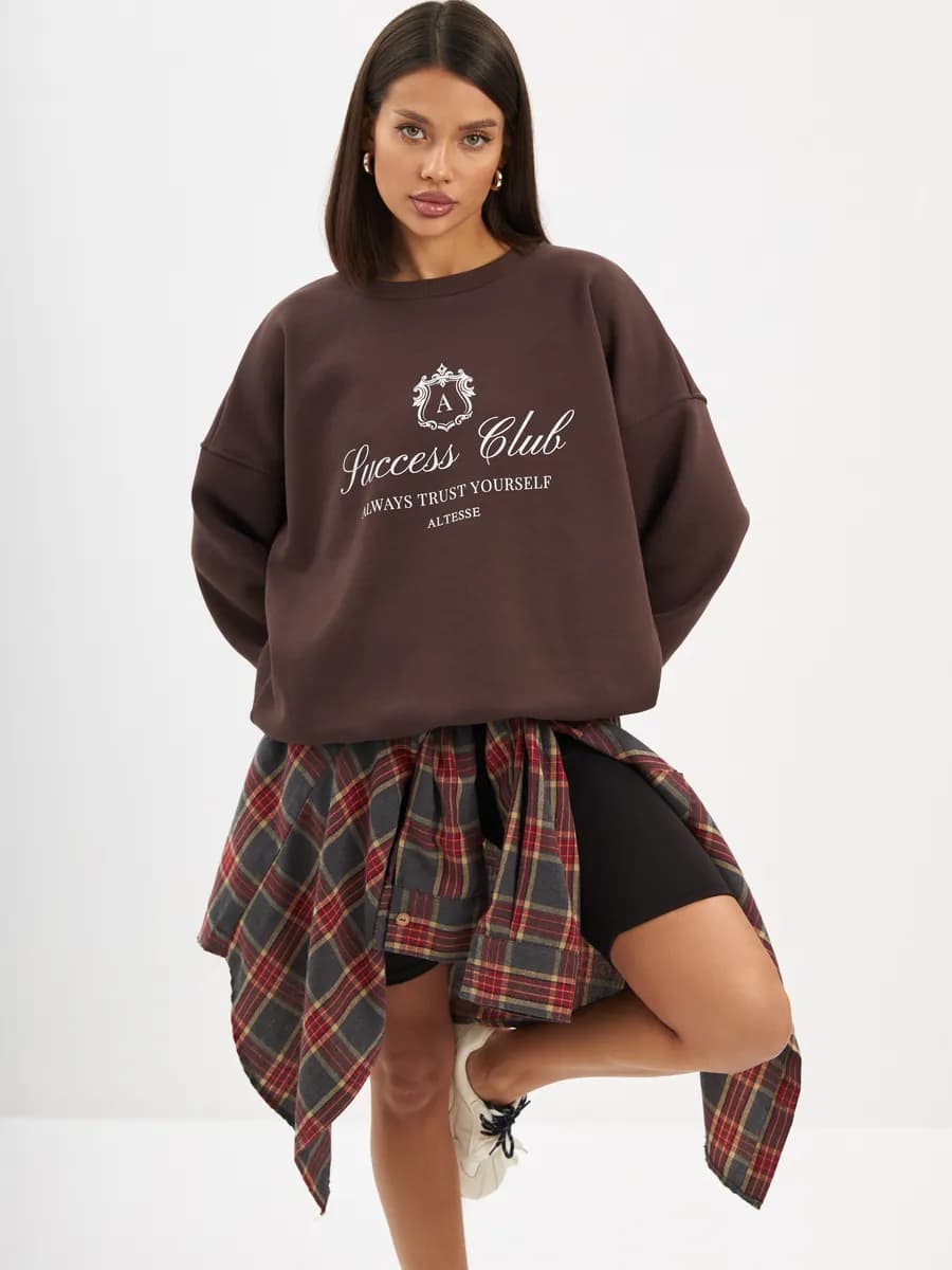 Свитшот оверсайз с принтом с начесом