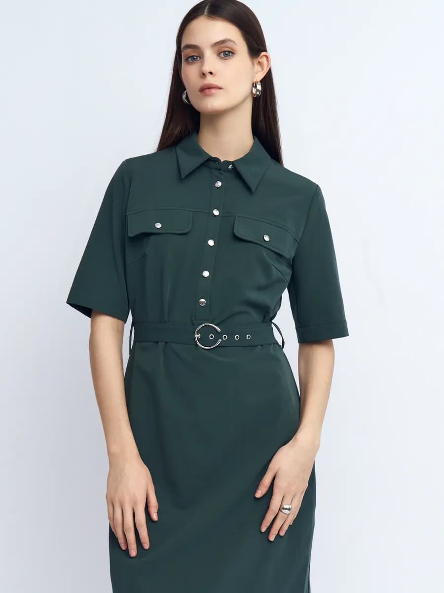 Женское платье-рубашка мини с ремнём