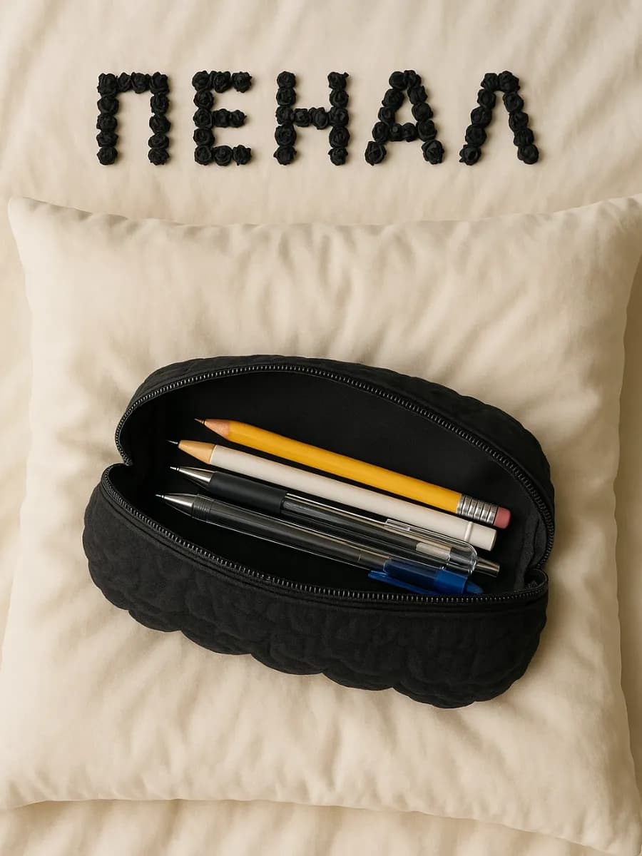 Пенал школьный черный зефирка мягкий объемный