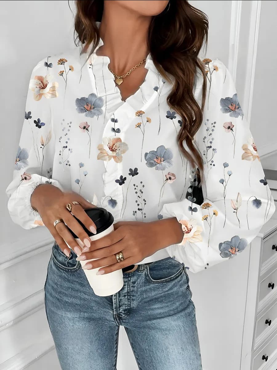 Блузка офисная нарядная Рубашка с принтом и рюшами Old Money