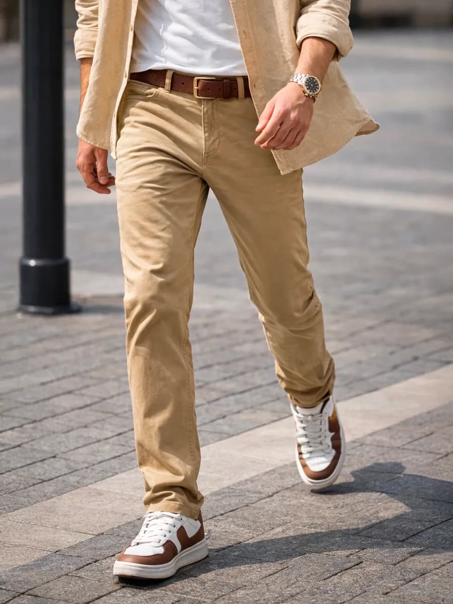 Брюки песочные прямые свободные