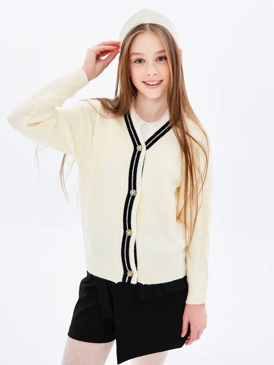 Кардиган для девочки и мальчика школьный на пуговицах белый