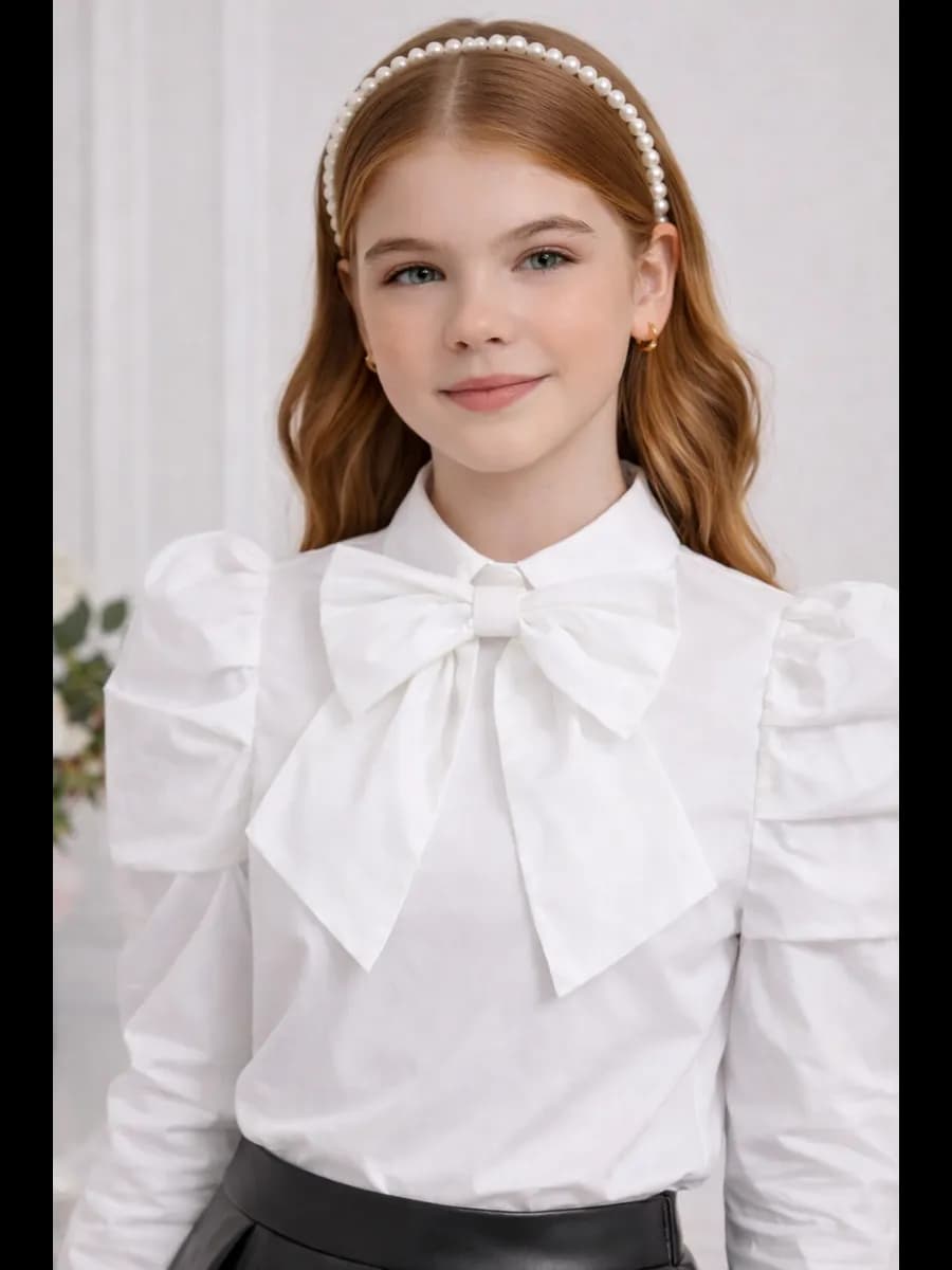 Блузка белая с бантиком