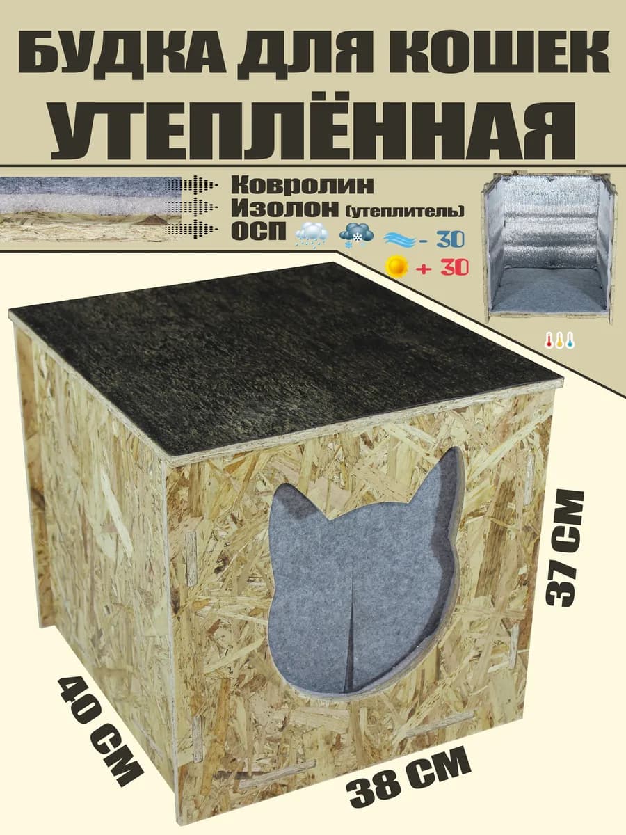 Будка для кошки утепленная уличная со шторкой