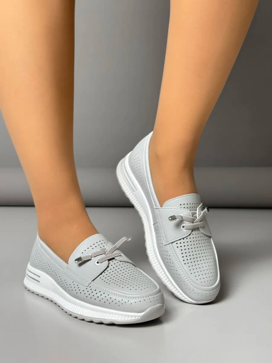 Мокасины женские летние кожаные дышащие на широкую ногу