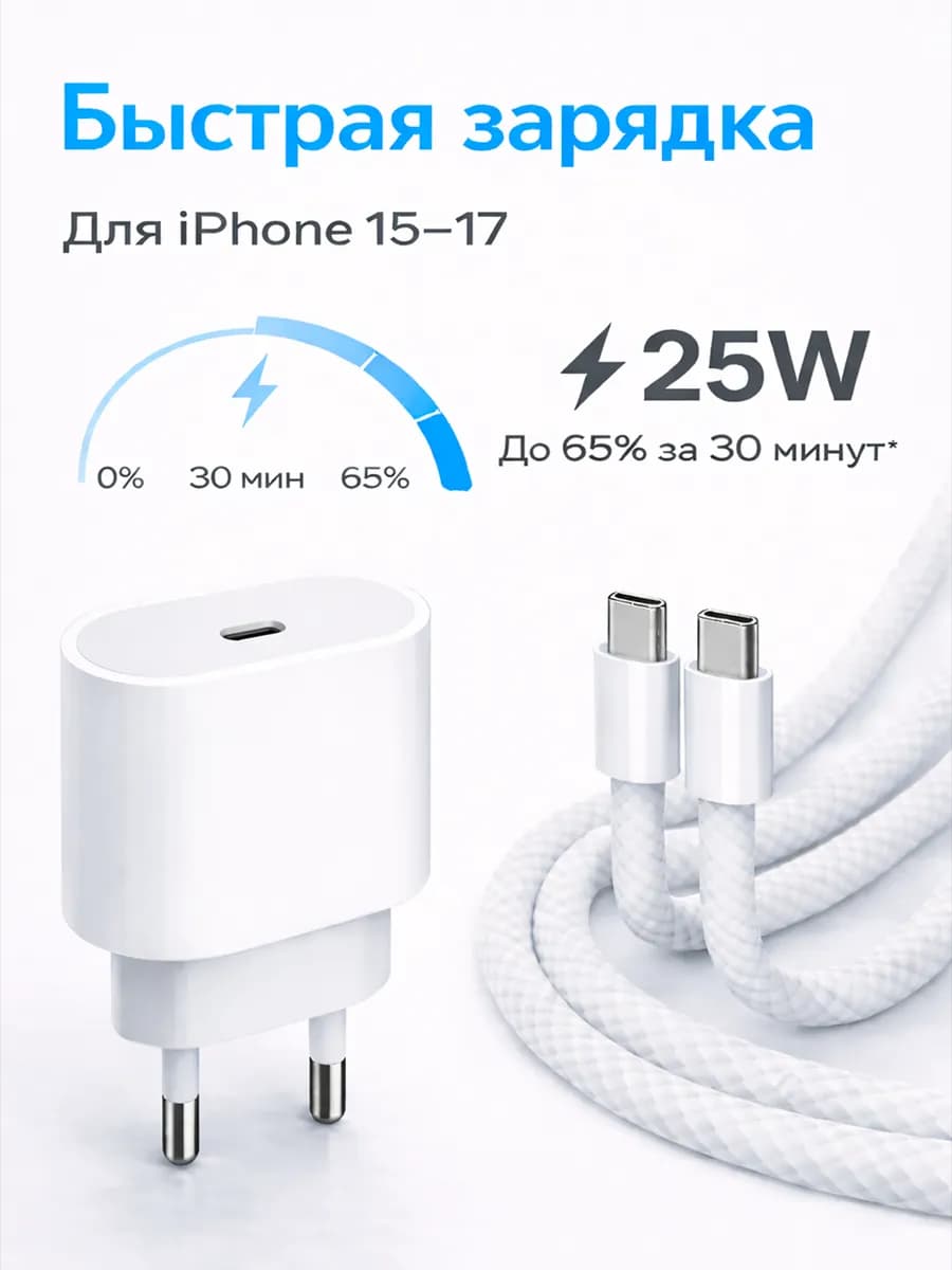 Зарядка Type-C быстрая для iPhone 15 16 17