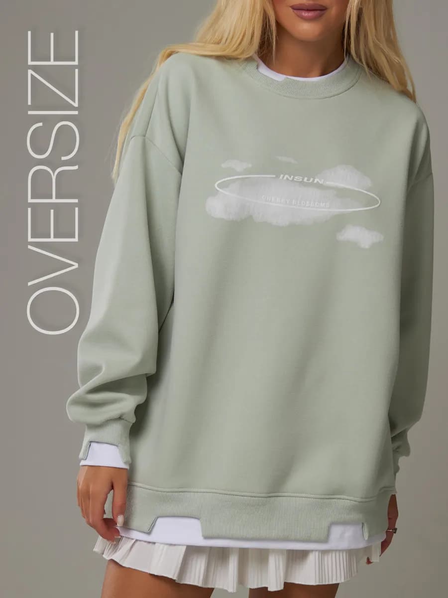 Свитшот оверсайз с принтом кофта длинная