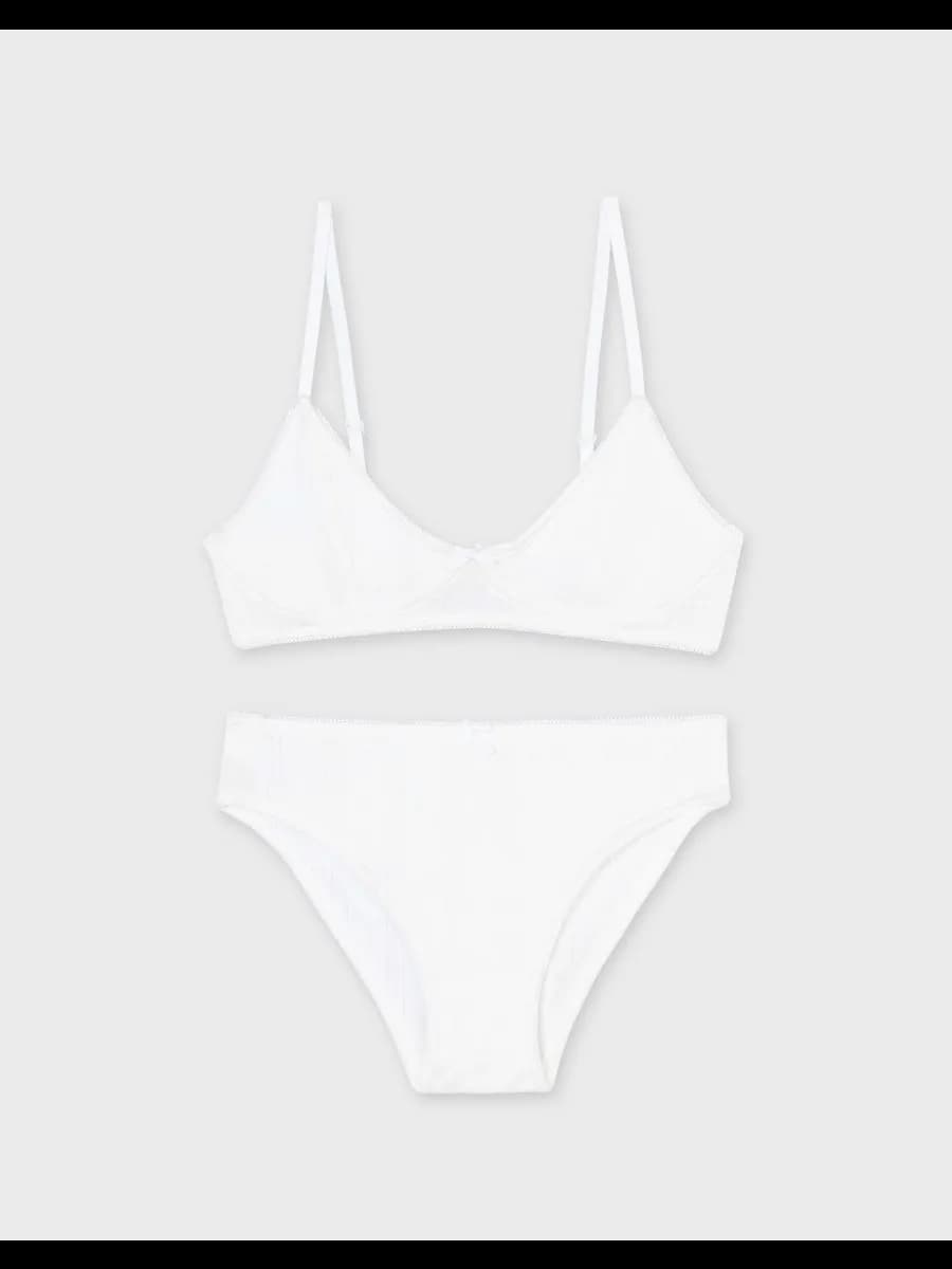 Белый комплект белья из трикотажа пуантель в рубчик