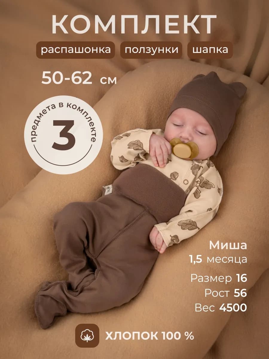 Комплект нательный для новорожденного 3 предмета