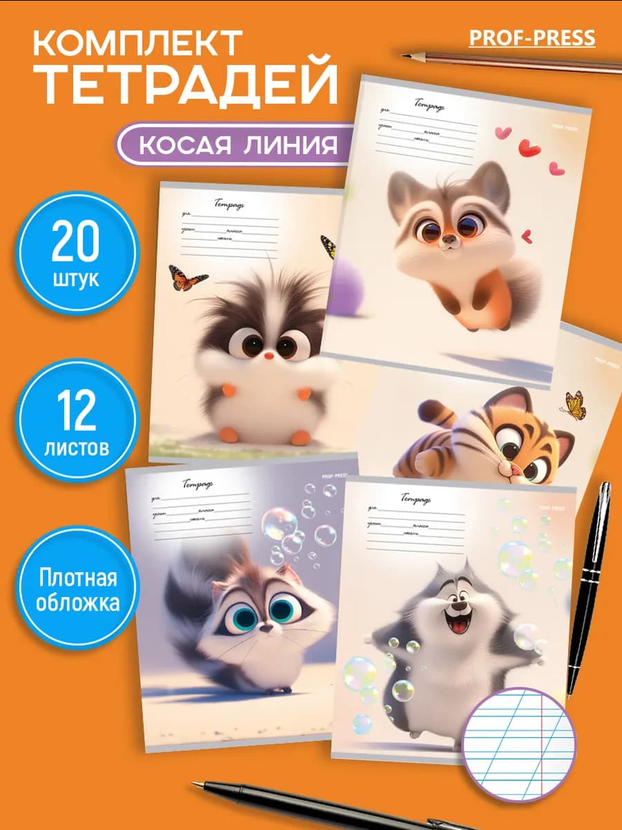 Тетрадь 12 листов в косую линейку 20 штук