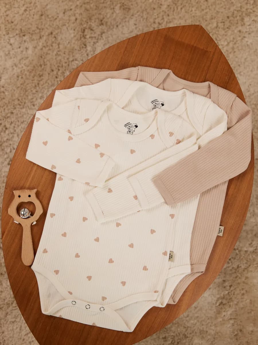 Боди для новорожденных с длинным рукавом комплект из 3 штук