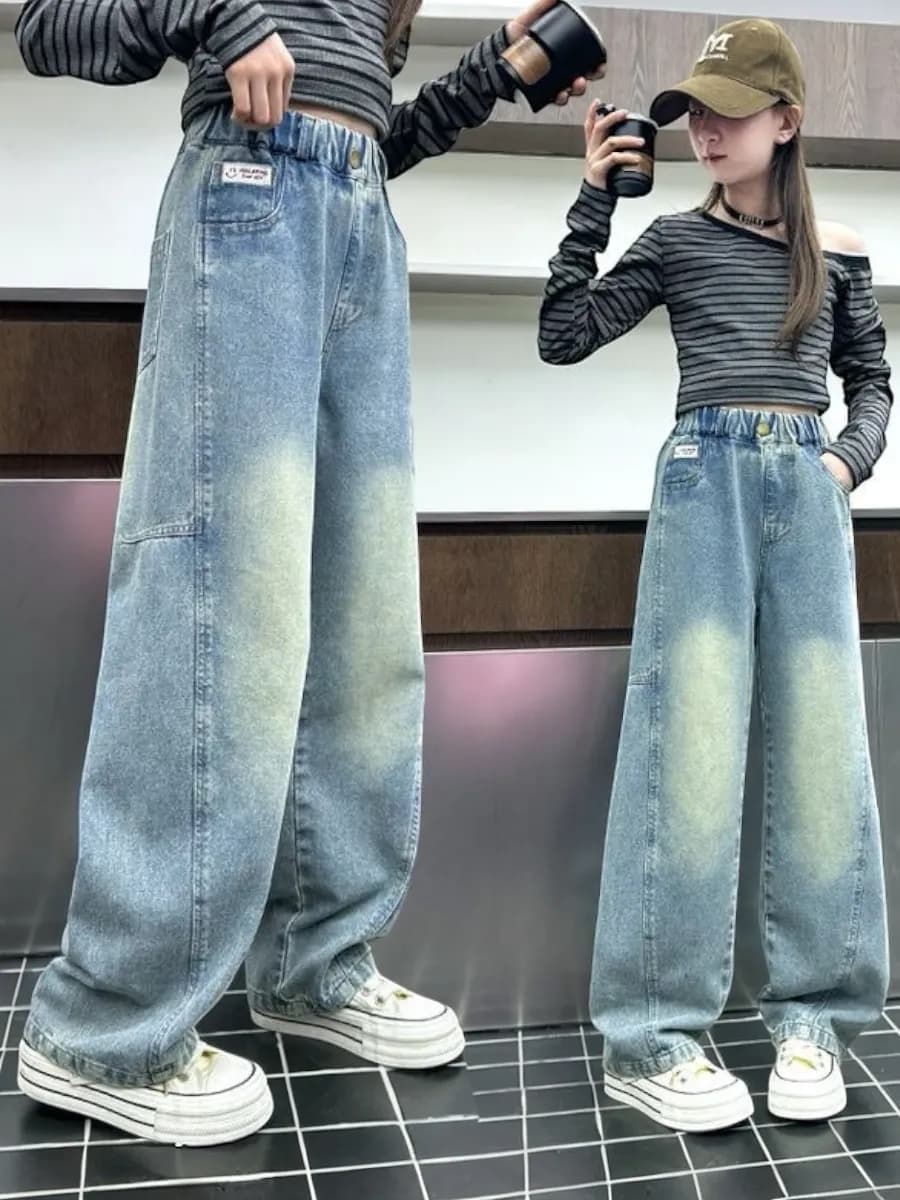 Джинсы багги подростковые для девочки широкие Y2K