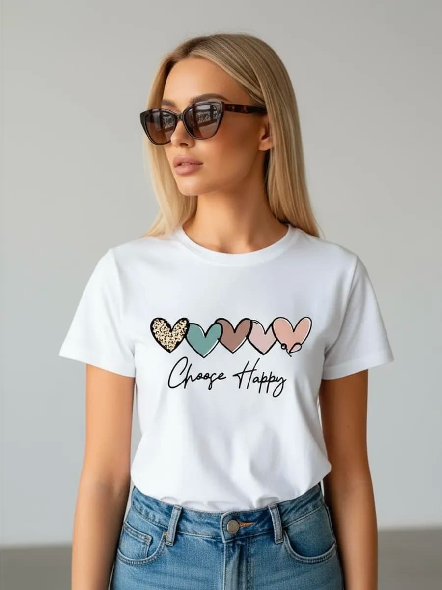 Футболка с принтом сердце нарядная стильная базовая