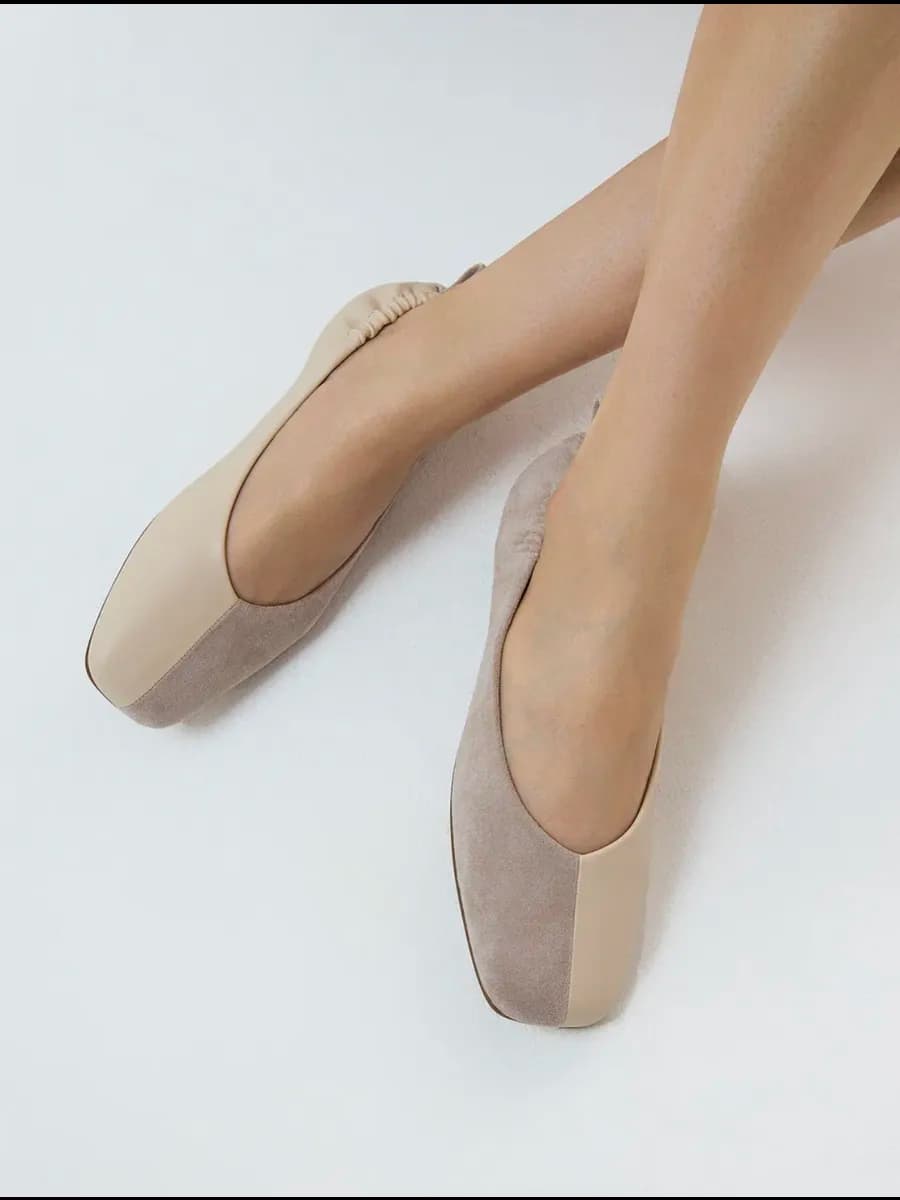 Балетки женские бежевые с квадратным мысом