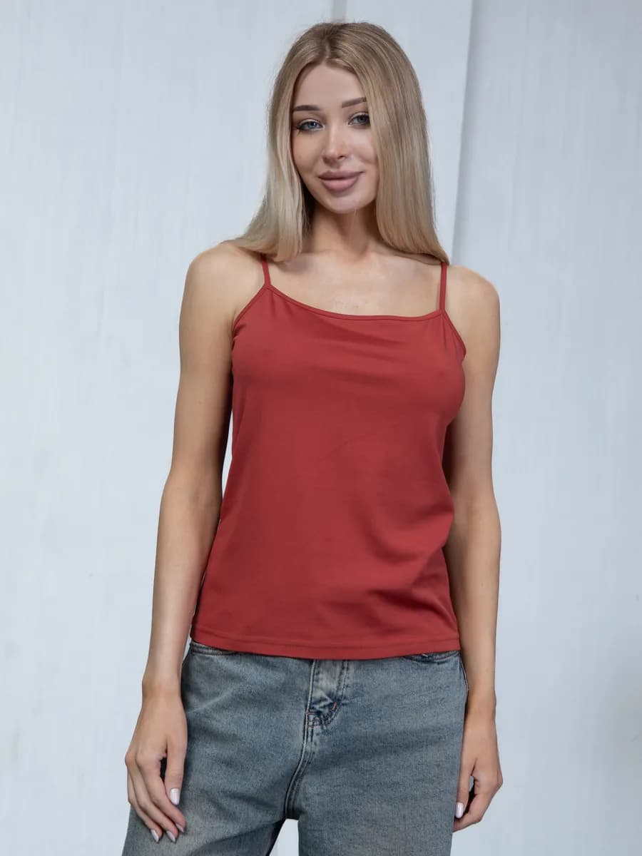 Топик майка на лямках однотонная большие размеры из вискозы