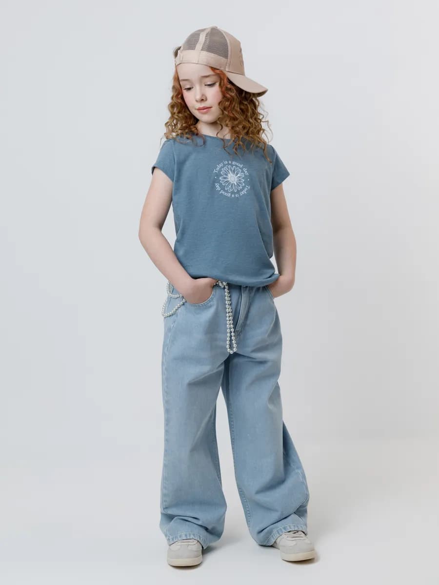 Трикотажная футболка для девочки с принтом хлопок