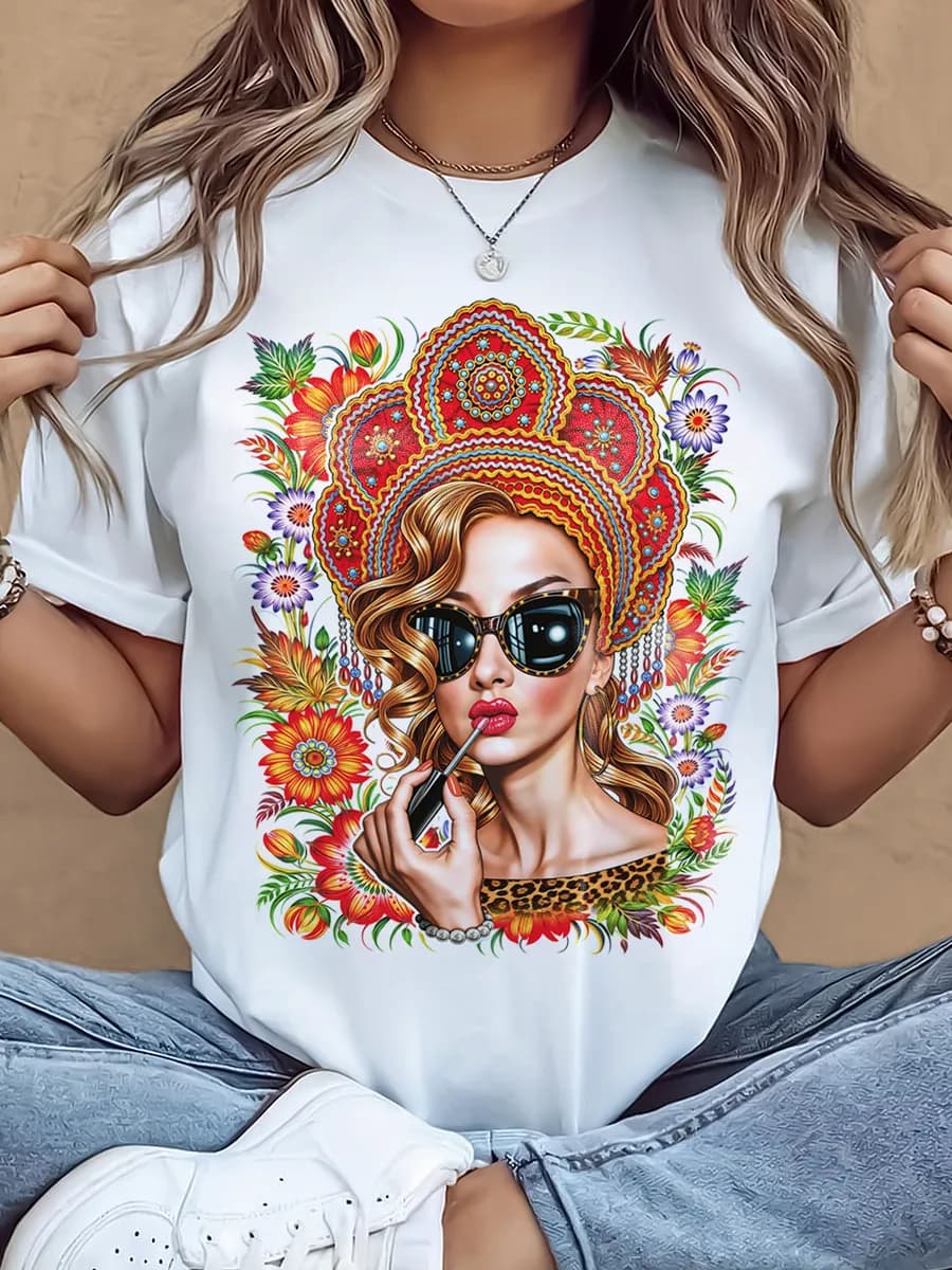 Футболка с принтом светящимся Дама