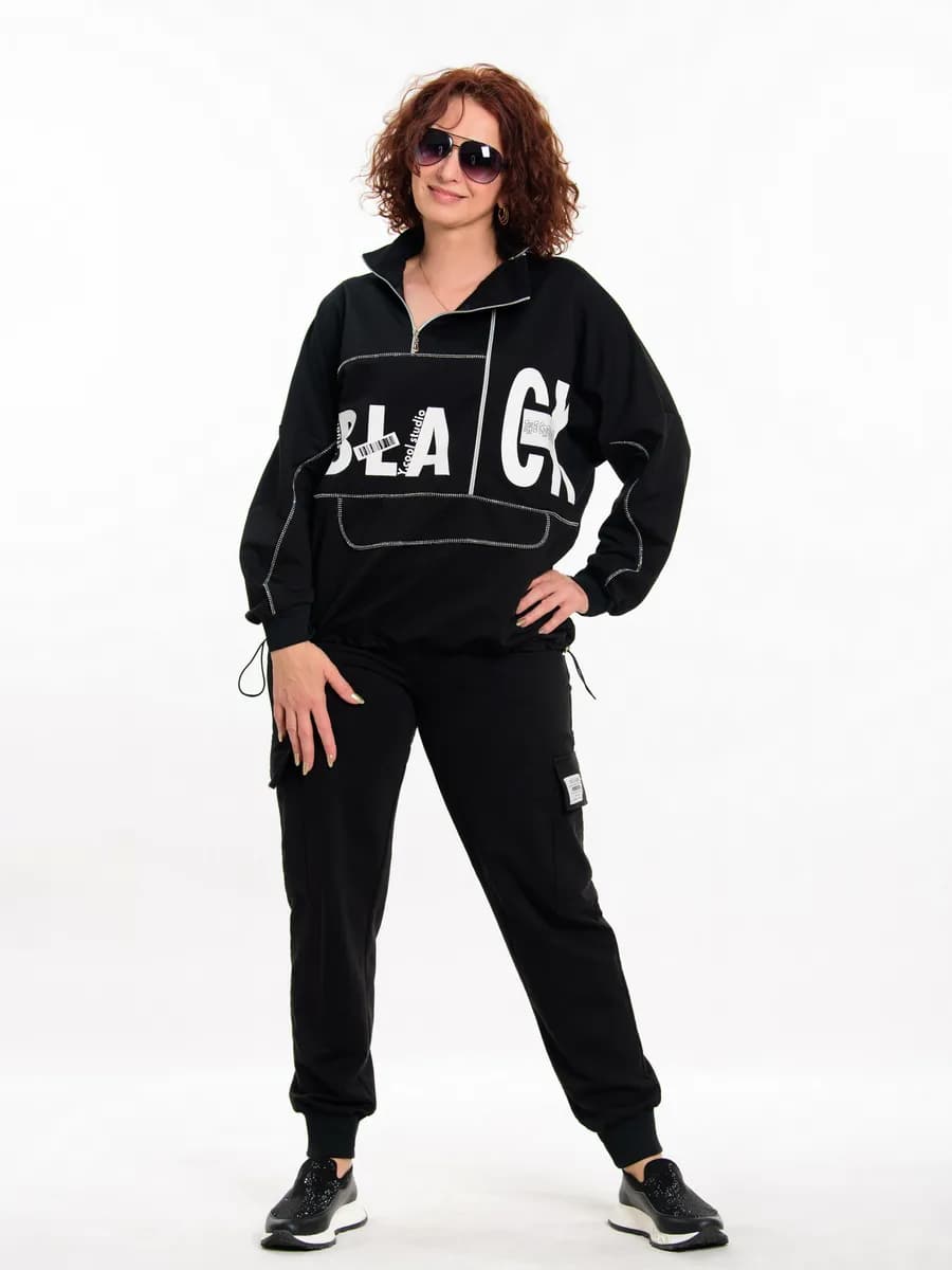 Спортивный костюм больших размеров на молнии без начеса