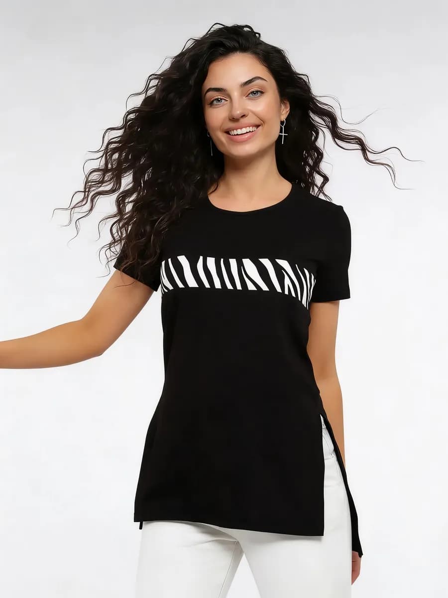 футболка туника удлиненная больших размеров с принтом