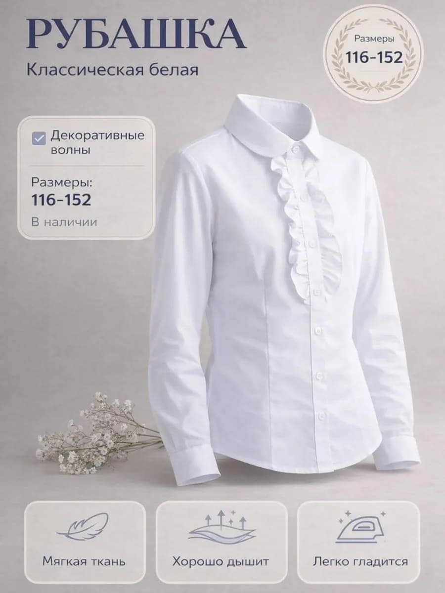 Блузка рубашка школьная для девочки