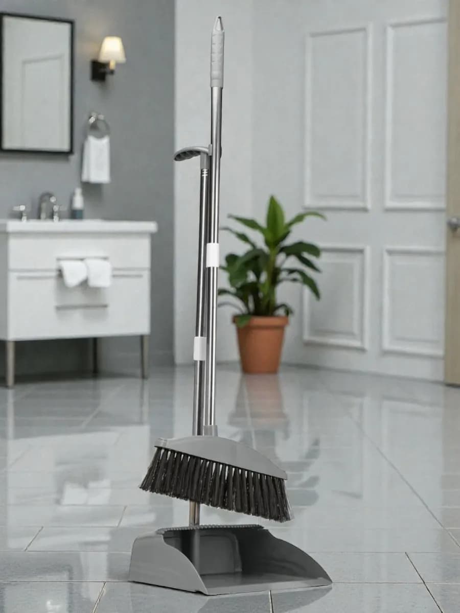 Складной совок с щеткой на длинной ручке