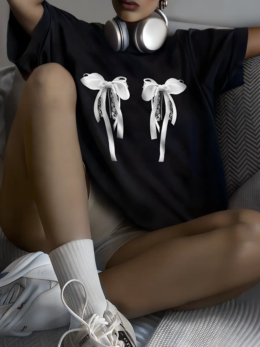 Футболка оверсайз хлопок светящийся принт повседневная