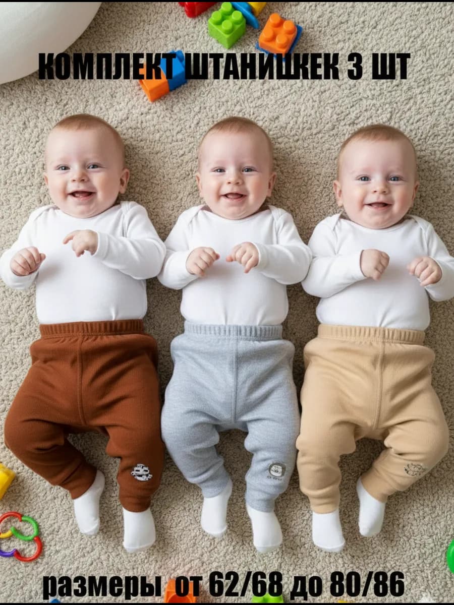 Штаны для новорожденного (ползунки) 3 шт 100% хлопок