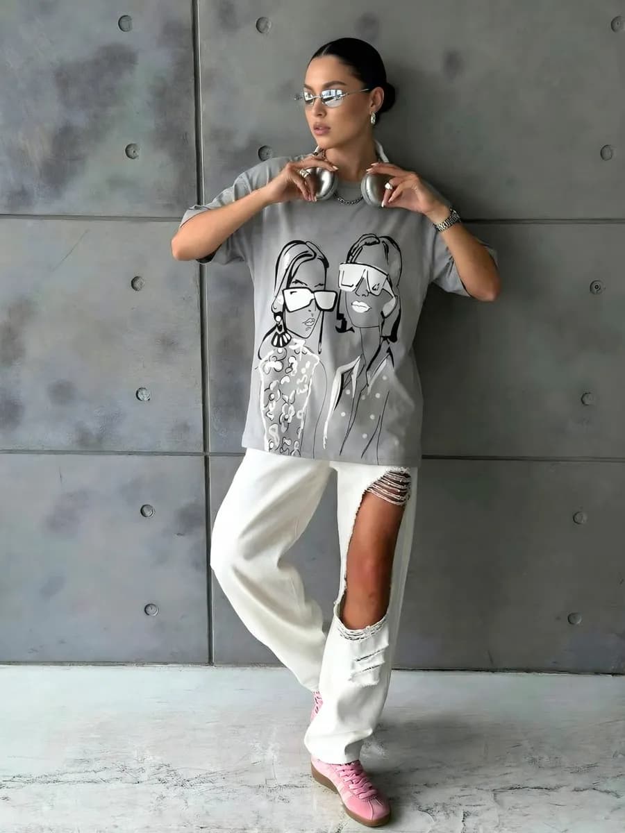 Футболка оверсайз нарядная - Пара - больших размеров