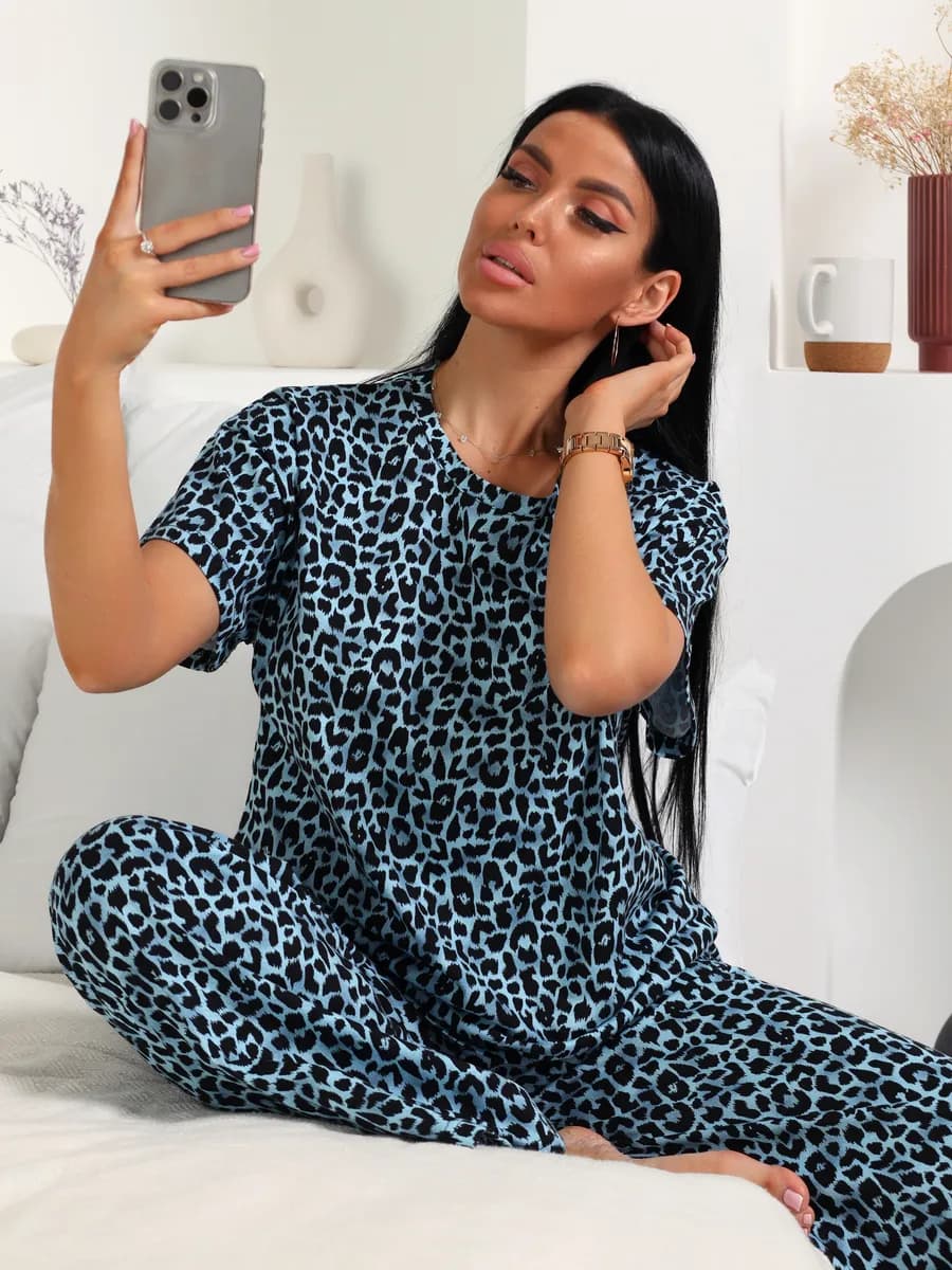 Костюм с брюками домашний больших размеров летний