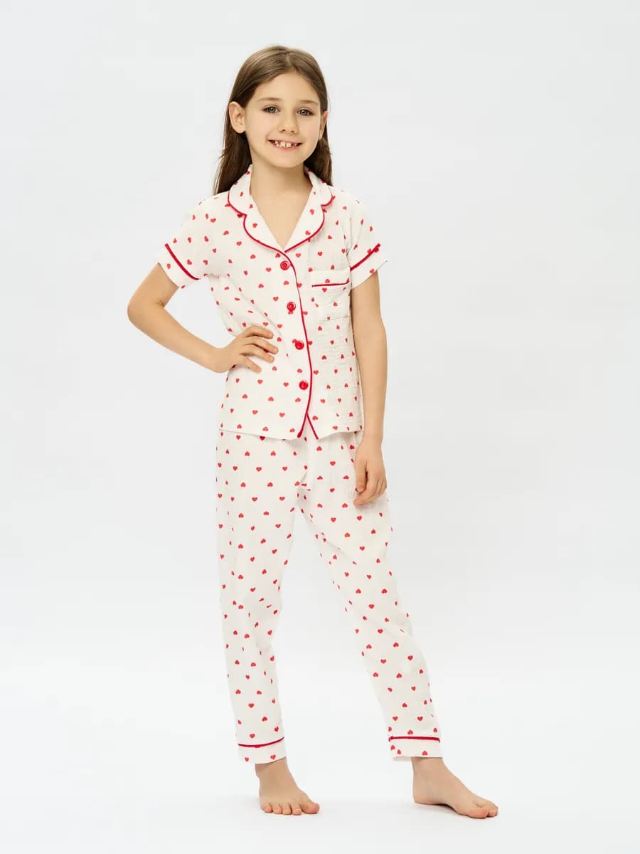 Пижама домашняя детская муслин с сердечками