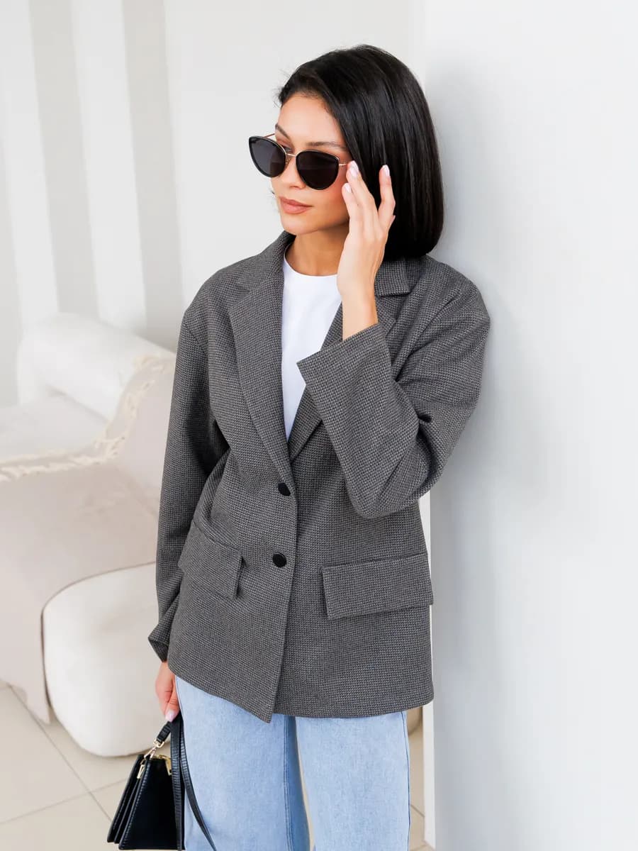 Жакет пиджак оверсайз трикотажный удлиненный