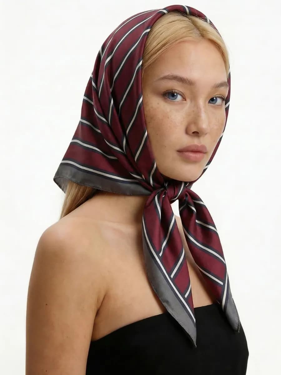 Платок шелковый на голову и шею осенний