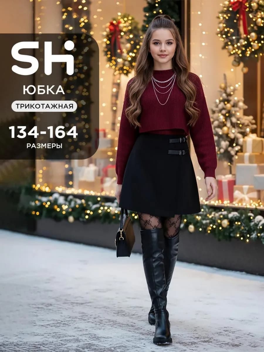 Юбка трикотажная для подростка школьная на запах