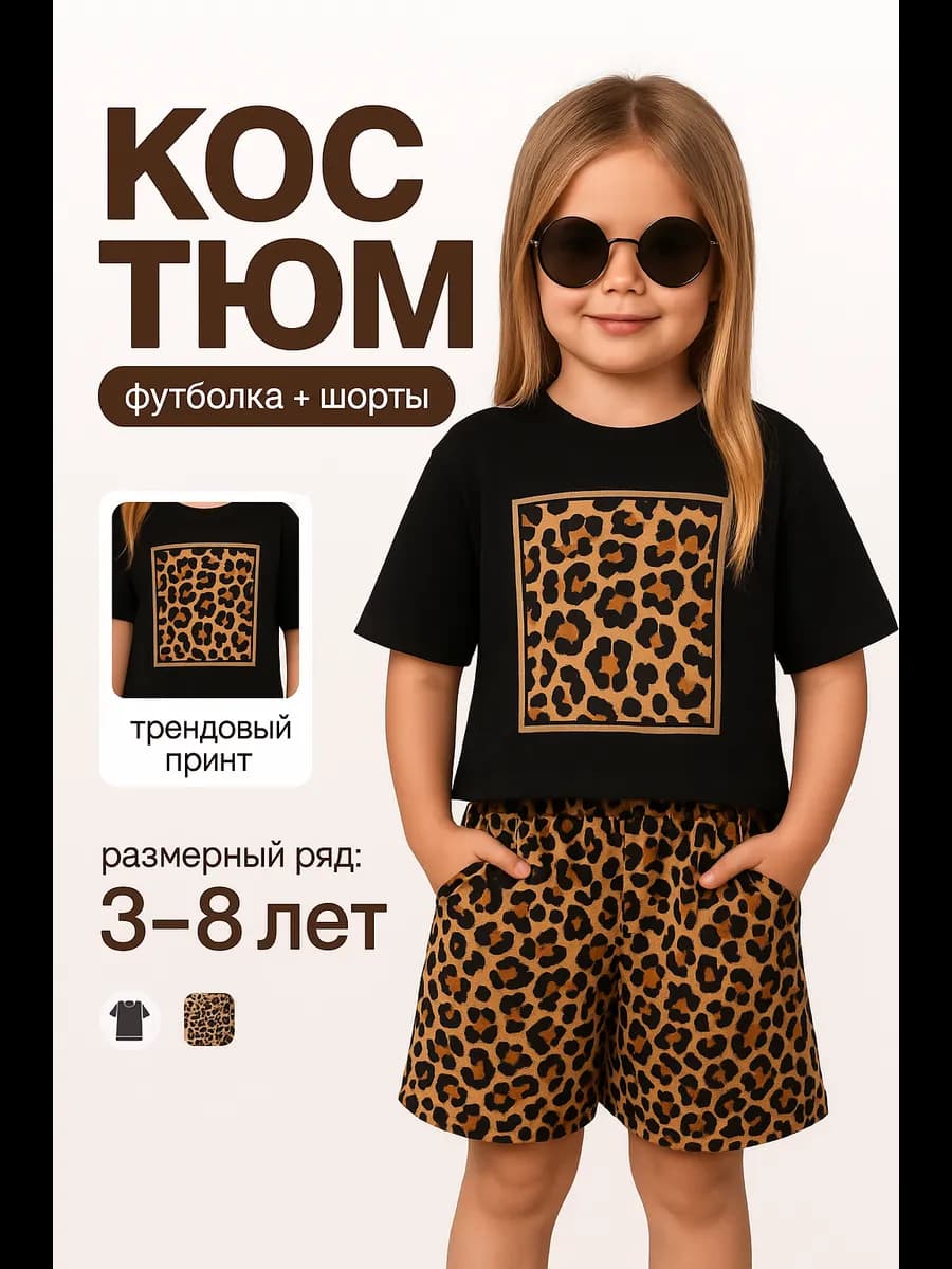 Летний костюм для девочки футболка и шорты оверсайз