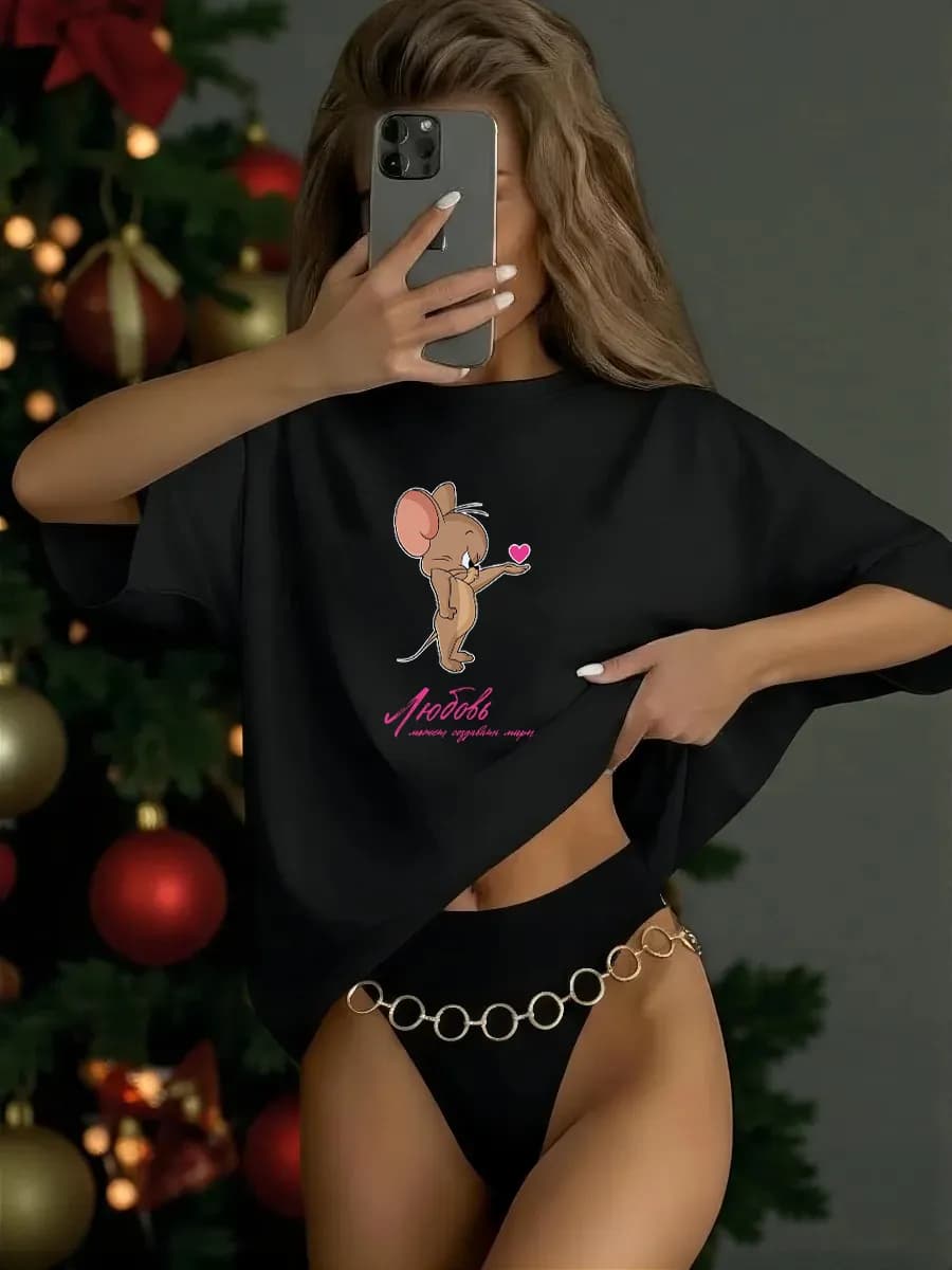 Футболка оверсайз с принтом Том и Джерри Любовь